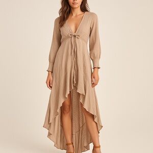 New in bag high low tie front tan cream bohemian maxi dress 2 XS small Venus